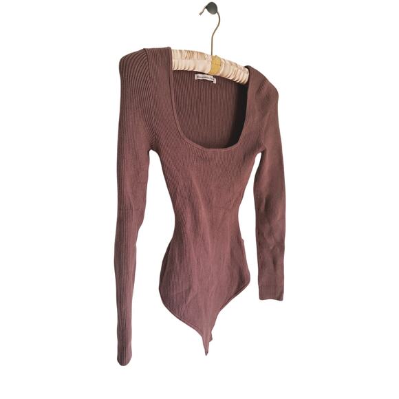 Abercrombie & Fitch Square Neck Ribbed Sweater Bodysuit Brown Medium Layer Fall - Picture 7 of 8